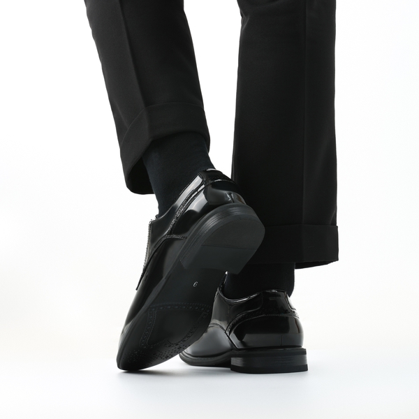 Men's Polished PU Leather Oxford Shoes - BLACK PAT - 7